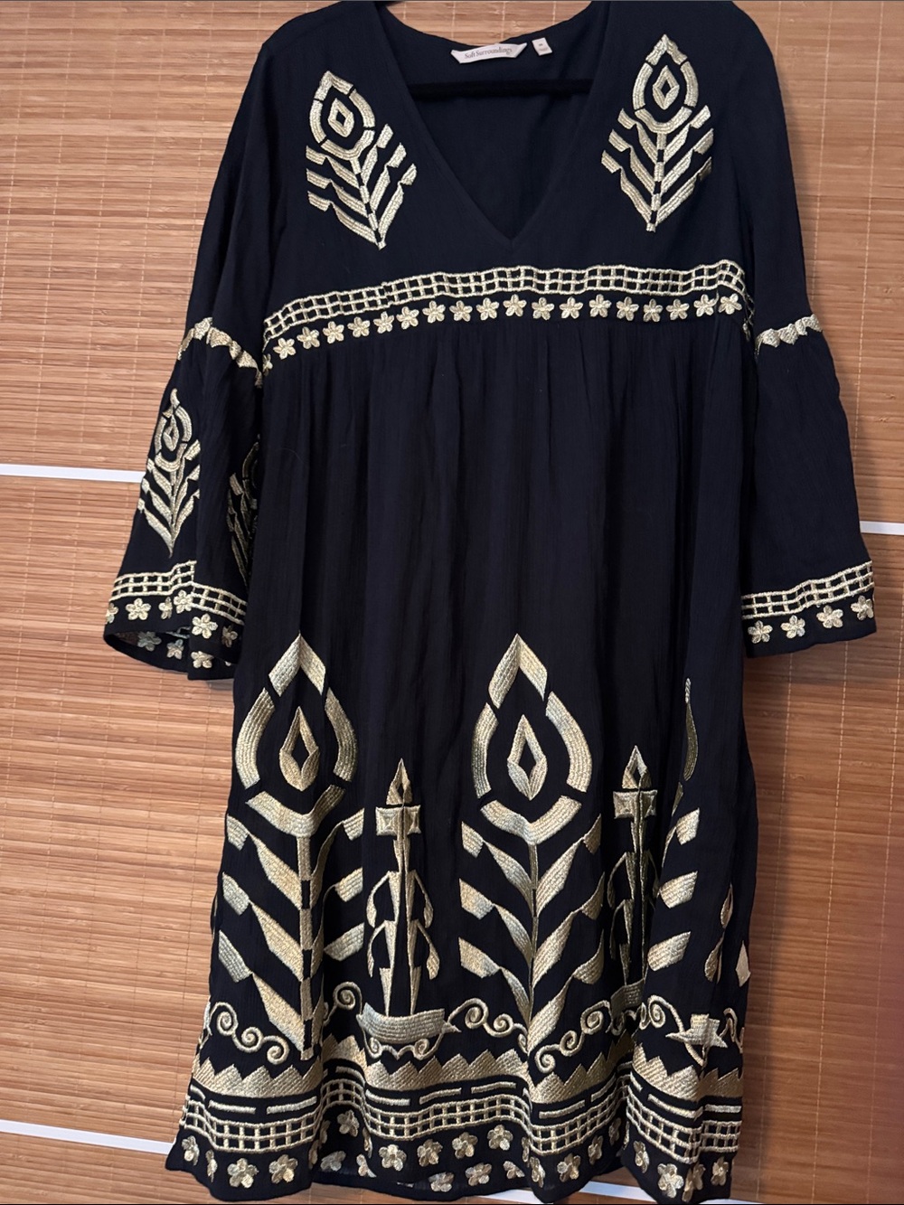 Soft Surroundings Black Midi Dress with Gold Embroidery